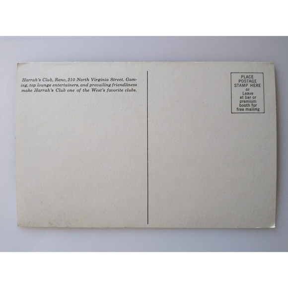 Harrahs Club Casino Postcard Reno Nevada Gambling Hall Old Cars Red Nichols Jazz - Picture 2 of 2